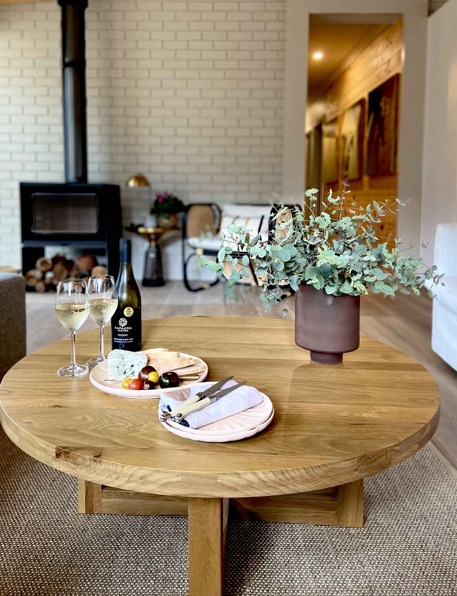 Dining with fireplace