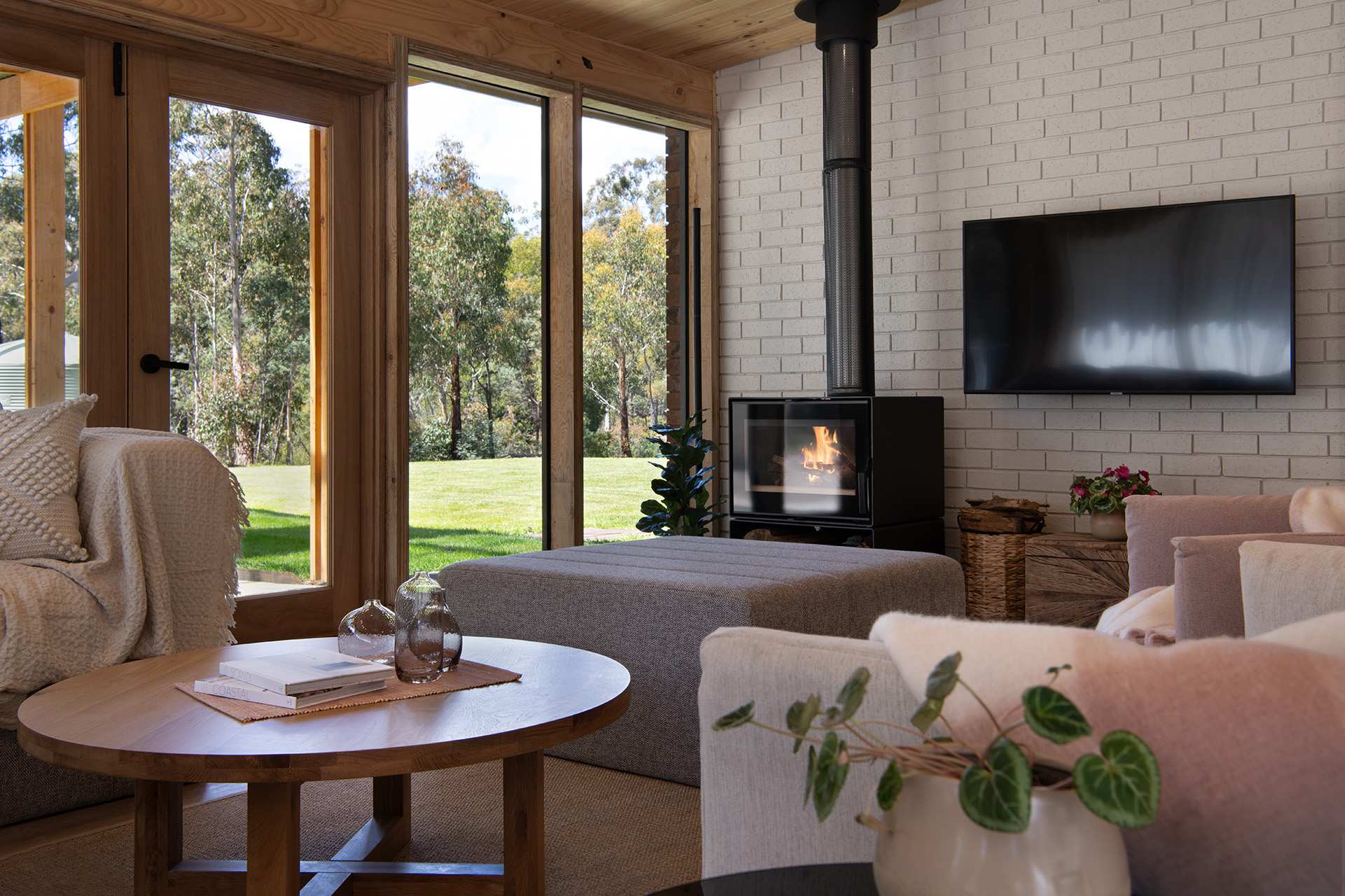 Fireplace lit