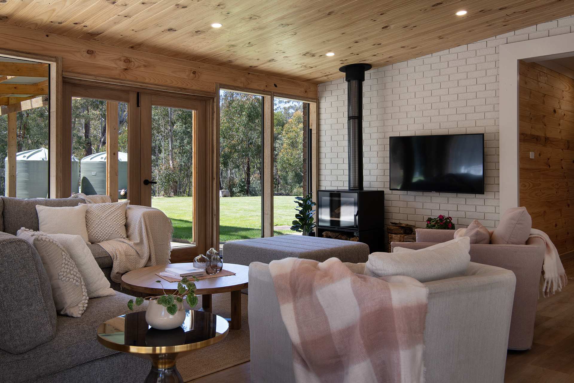 Luxury lounge with fireplace at Kangaroo Creek Estate