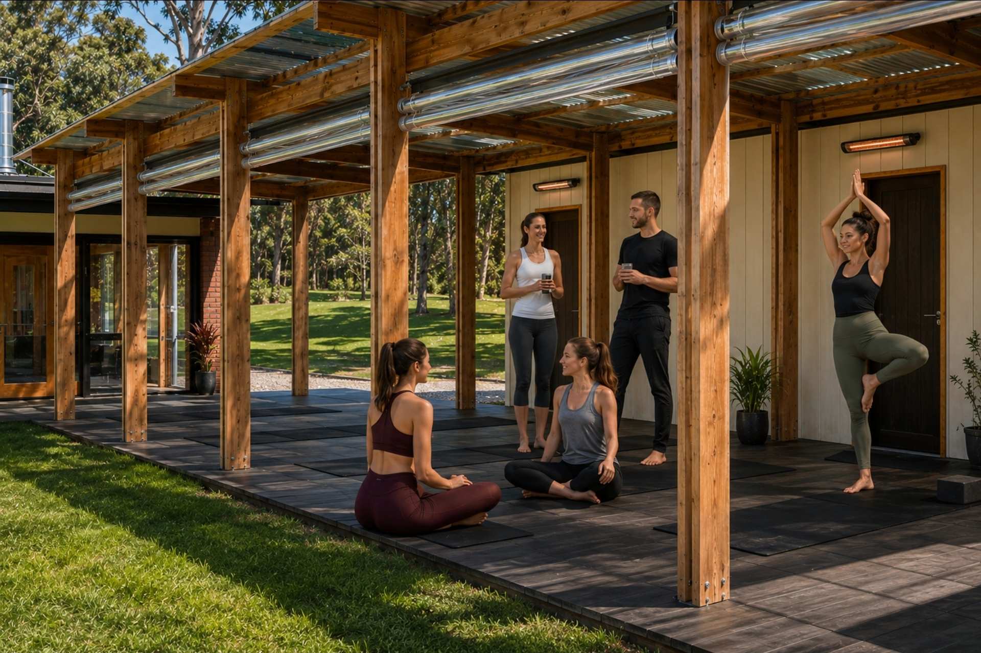 Yoga on the deck at Kangaroo Creek Estate